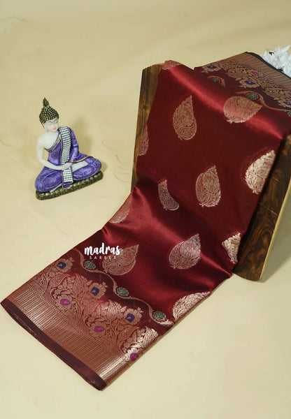 Majestic Maroon - Durga - Banarasi Semi Dupion silk with Gold Zari Buttas and Border - Best for Function Wear - Madras Sarees