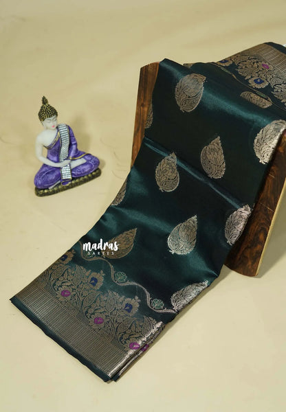 Deep Bottle Green - Durga - Banarasi Semi Dupion silk with Gold Zari Buttas and Border - Best for Function Wear - Madras Sarees