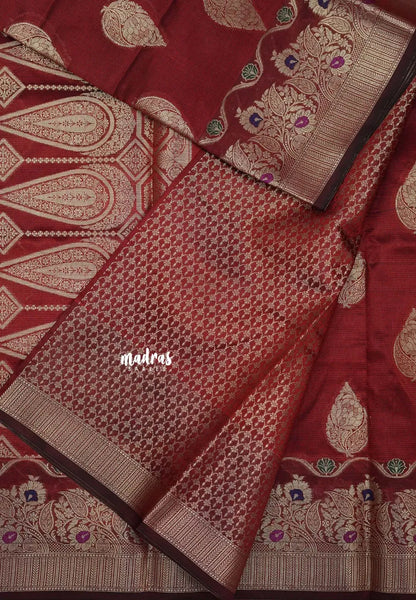 Majestic Maroon - Durga - Banarasi Semi Dupion silk with Gold Zari Buttas and Border - Best for Function Wear - Madras Sarees