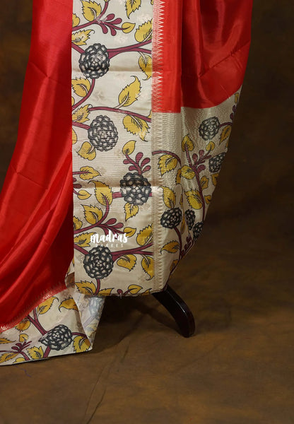 Vermilion Orange - Seetha - Soft Mangalore silk floral design with Border and tiny temple zari - Best for small functions - Madras Sarees
