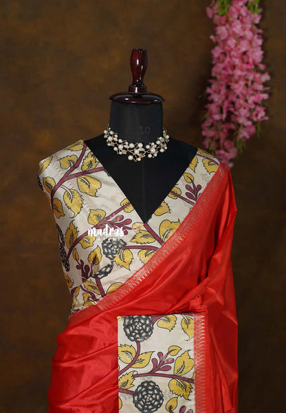 Vermilion Orange - Seetha - Soft Mangalore silk floral design with Border and tiny temple zari - Best for small functions - Madras Sarees