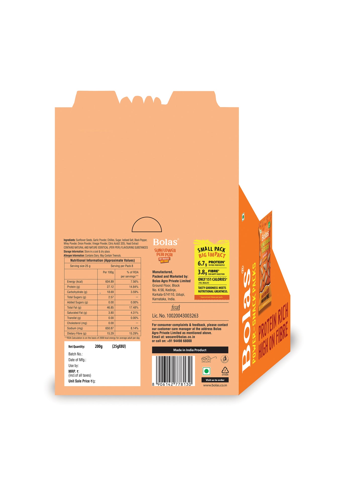 Peri-Peri Sunflower Seeds 25g (Pack of 8) - Bolas