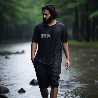 Thanimai | Tamil Oversized T-Shirt (Black) (Right Pocket) - Fully Filmy