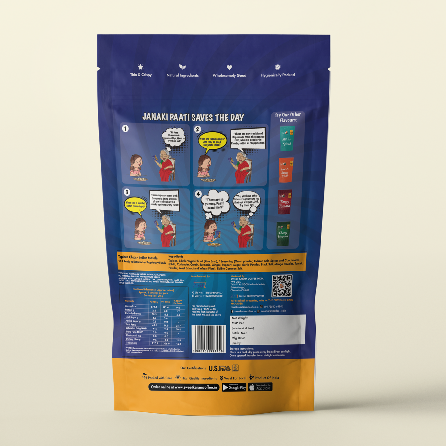 Kerala Tapioca Chips - Indian Masala 65g - Sweet Karam Coffee