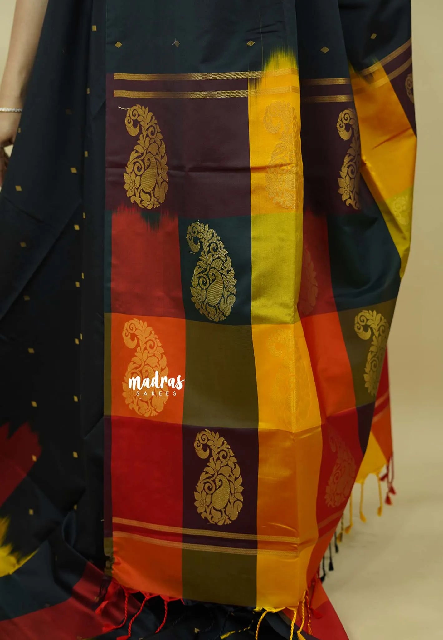 Ebony Black with Sunset Checks - Vedhavalli – Soft Silk Elegance - Perfect for wedding - Madras Sarees