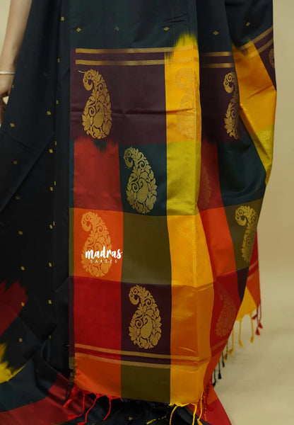 Ebony Black with Sunset Checks - Vedhavalli – Soft Silk Elegance - Perfect for wedding - Madras Sarees