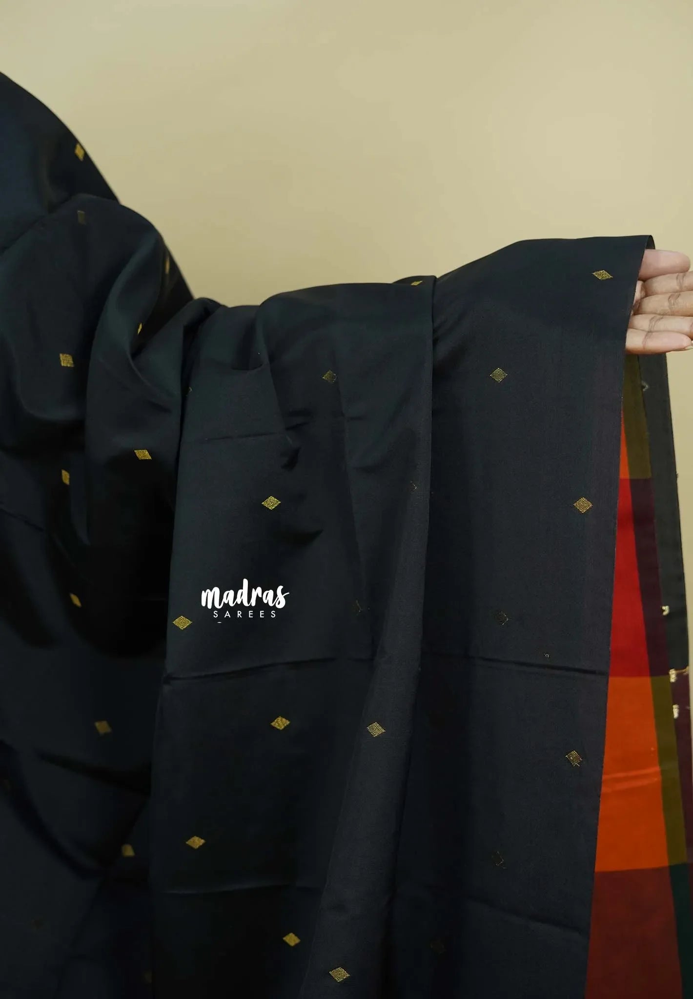 Ebony Black with Sunset Checks - Vedhavalli – Soft Silk Elegance - Perfect for wedding - Madras Sarees