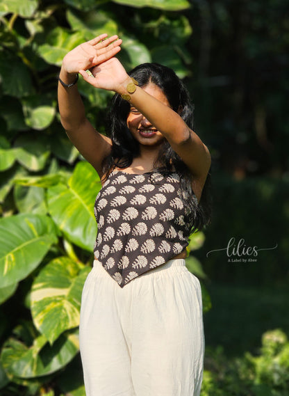 Rose Noir Reversible Bandana Top - Lilies