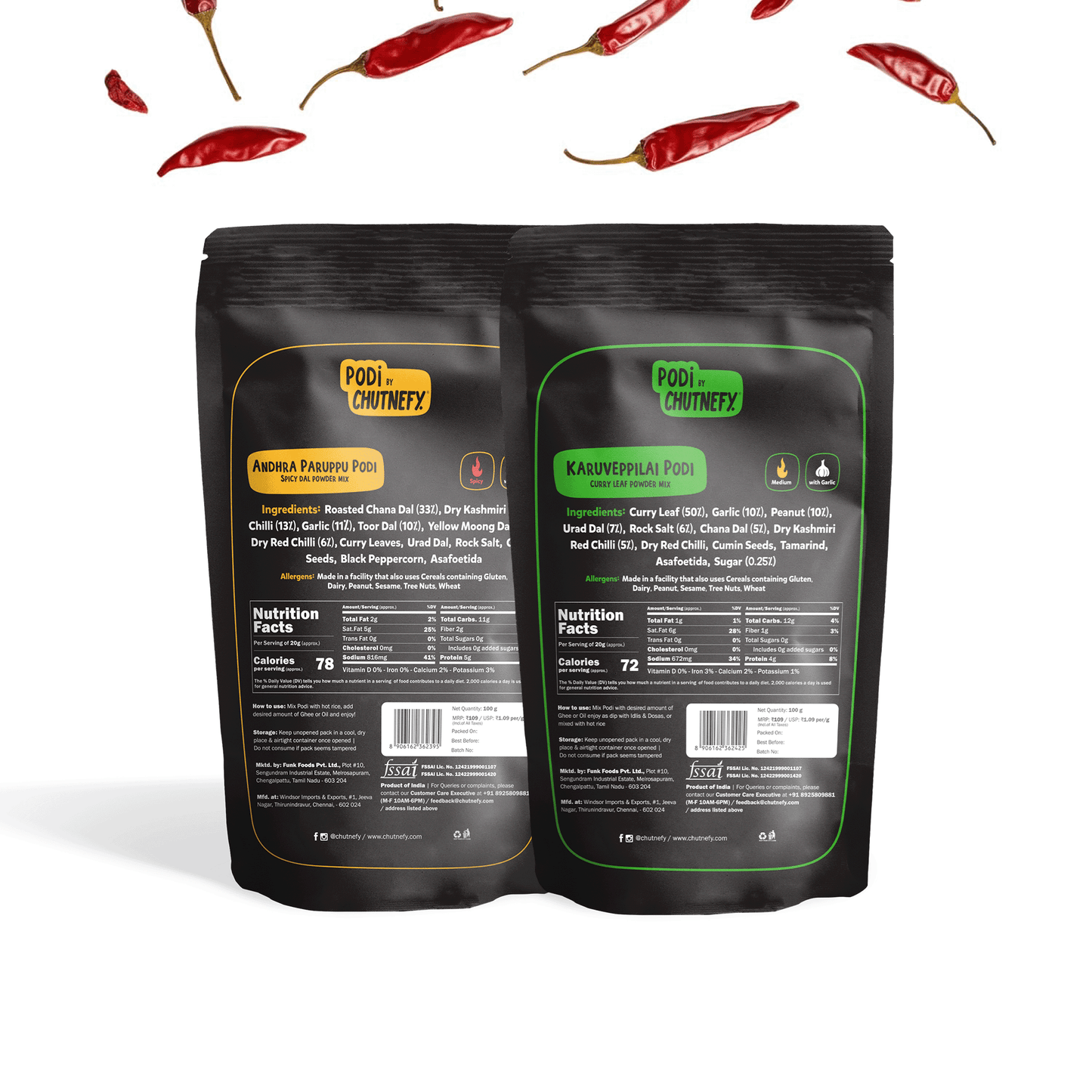 Andhra Paruppu Podi & Karuvepillai Podi 100g (2Packs) - Chutnefy - MadrascartChutnefy