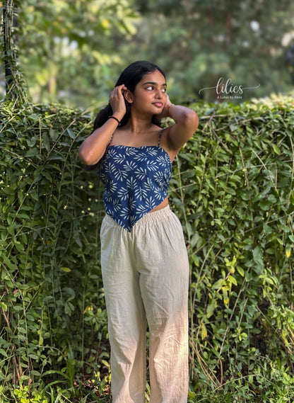 Indigo Muse Reversible Bandana Top - Lilies