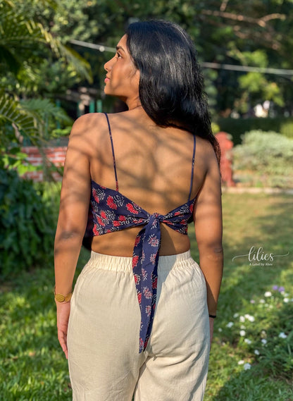 Midnight Bloom Reversible Bandana Top - Lilies