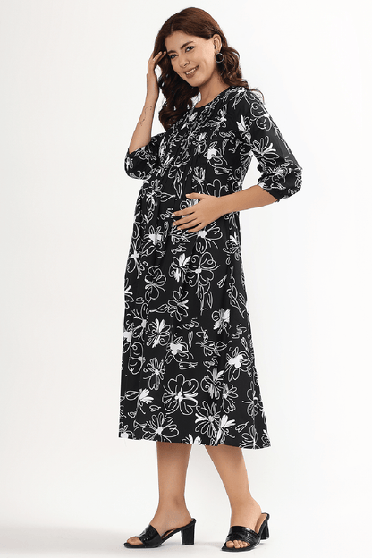 Black Orchid Feeding Dress - Putchi - MadrascartPutchi