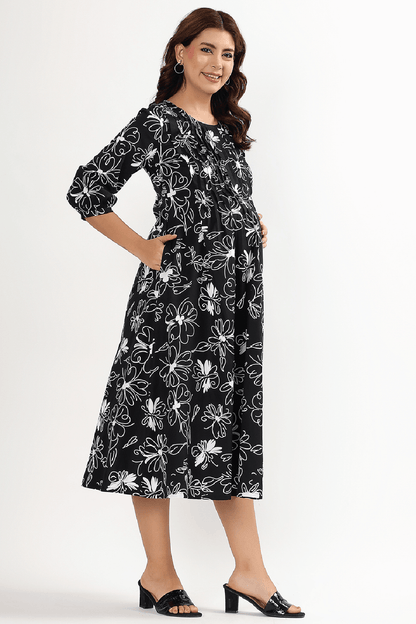Black Orchid Feeding Dress - Putchi - MadrascartPutchi