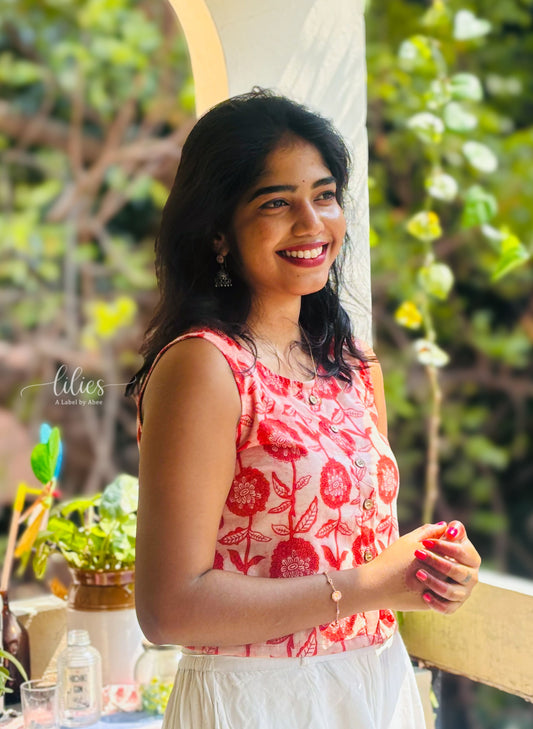 Wild Rose Buttoned Crop Top - Lilies