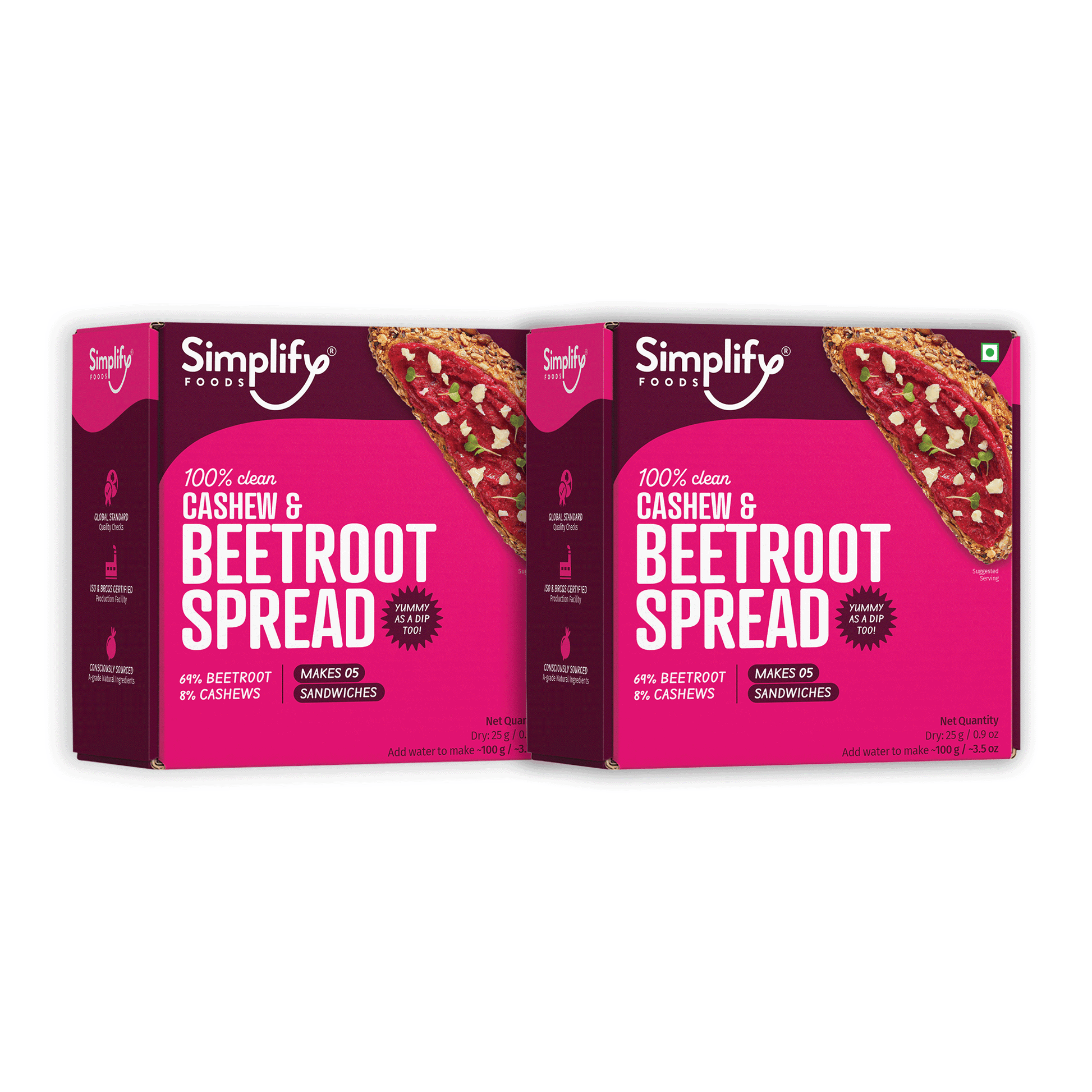 Cashew & Beetroot Spread 75g (2Packs) - Simplify - MadrascartChutnefy