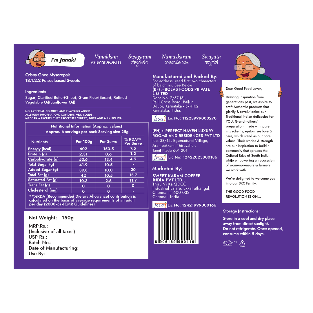 Crispy Ghee Mysorepak 150g - Sweet Karam Coffee - MadrascartSweet Karam Coffee