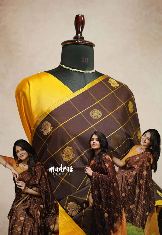 Coffee brown - Hamsavalli – Soft Silk Elegance rudraksham mayil kattam body - Madras Sarees