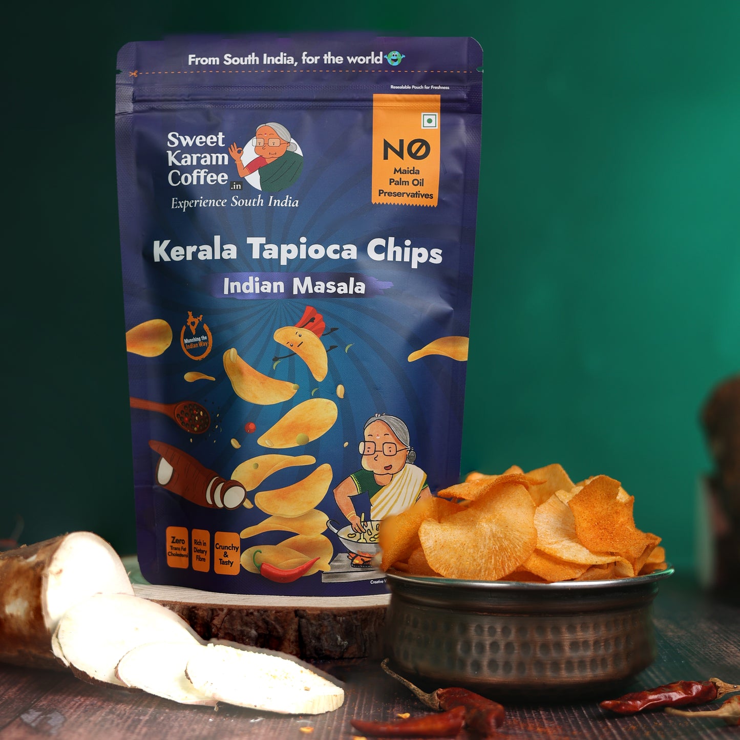 Kerala Tapioca Chips - Indian Masala 65g - Sweet Karam Coffee