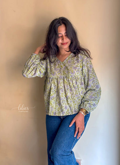 Quiet Garden Top - Lilies