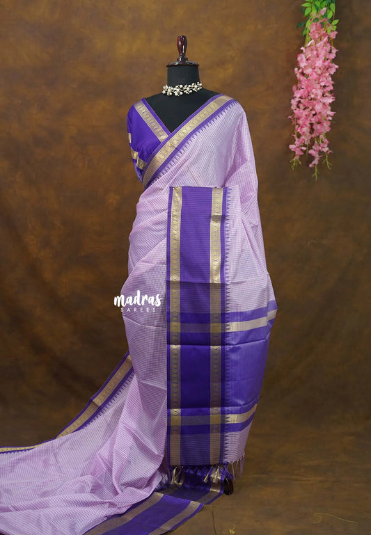 Lilac Pink - Kanimozhi - Soft Silk Vintage Checks with Rettapet Border - Best for Festive Wear - Madras Sarees