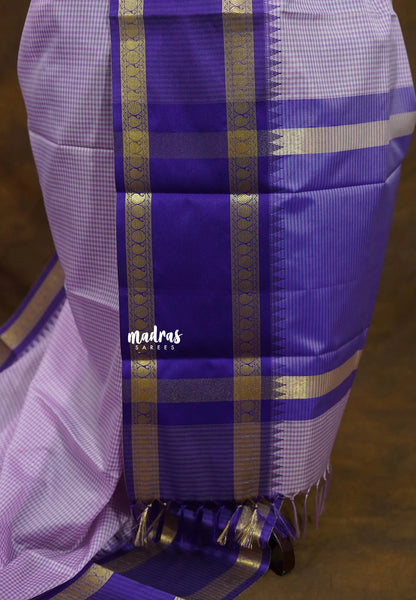 Lilac Pink - Kanimozhi - Soft Silk Vintage Checks with Rettapet Border - Best for Festive Wear - Madras Sarees