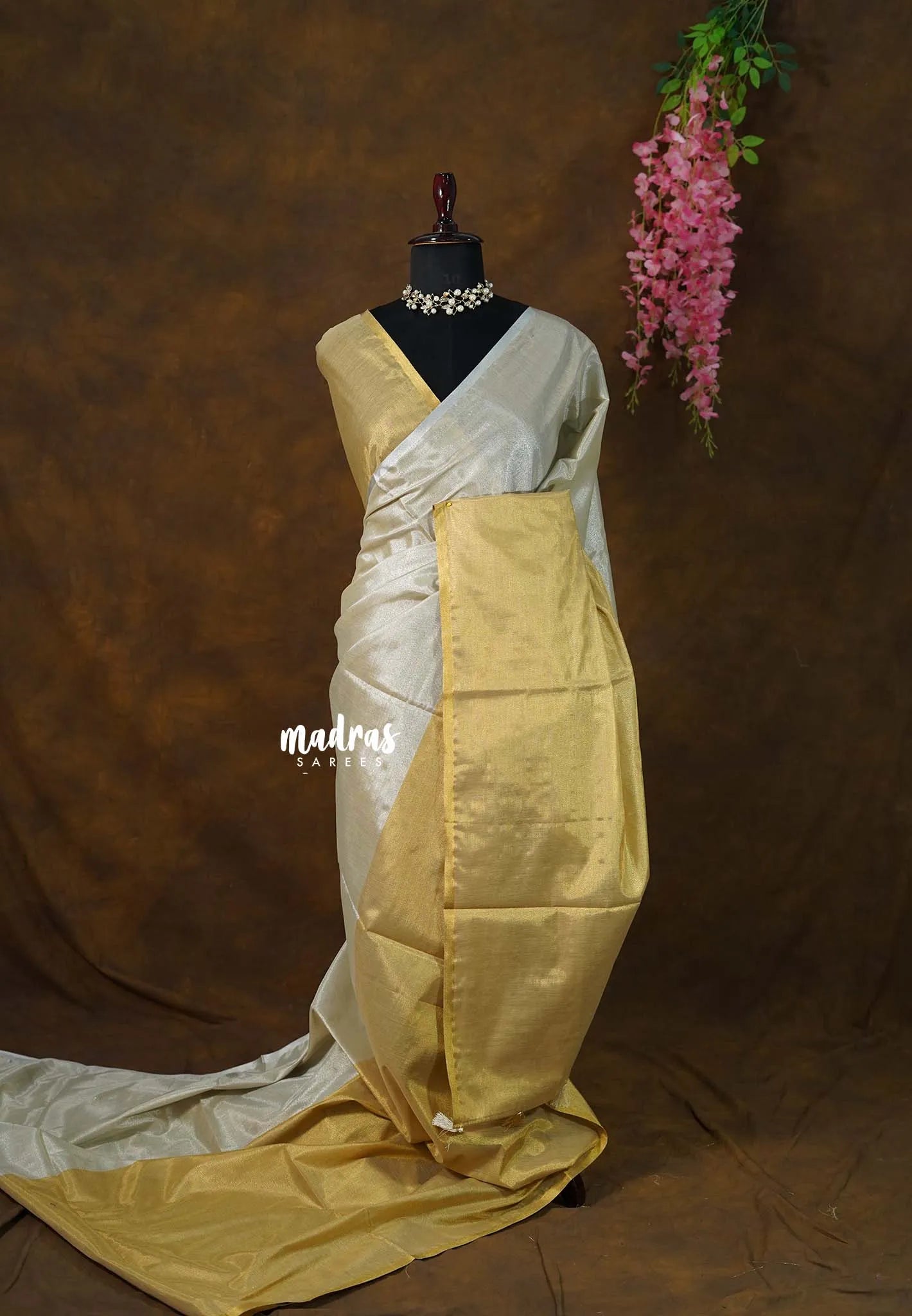 MoonSun Blend - Kushboo half and half gold and silver tissue silk Saree - Best for Small Functions - Madras Sarees