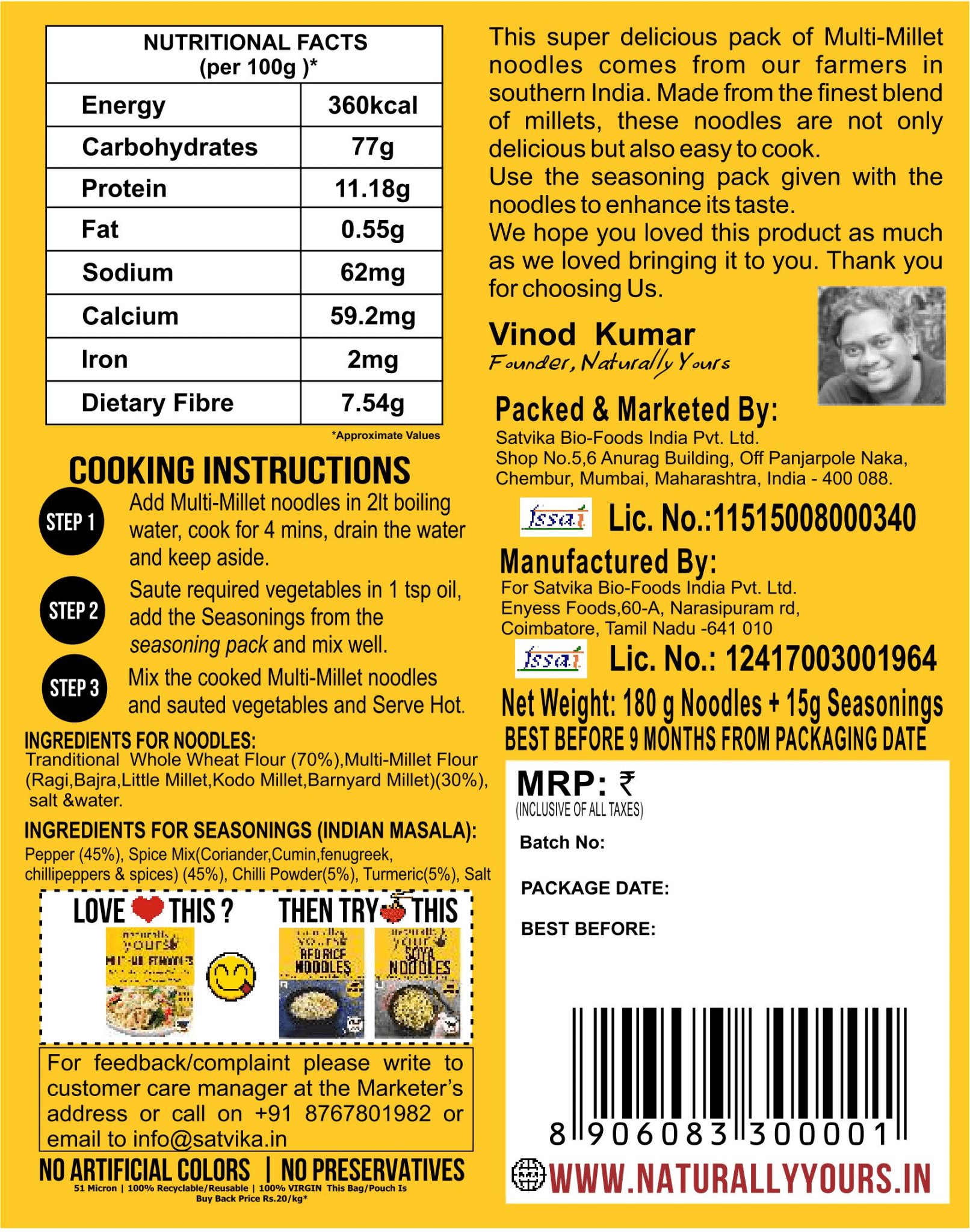 Naturally Yours Multi - Millet Noodles 180g - MadrascartNaturally Yours