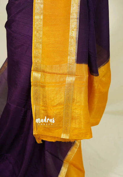Plum Purple with Yellow - Viscose Georgette Saree with Rettapetta Border - Best for Functions Wear - Madras Sarees