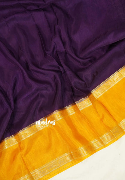 Plum Purple with Yellow - Viscose Georgette Saree with Rettapetta Border - Best for Functions Wear - Madras Sarees