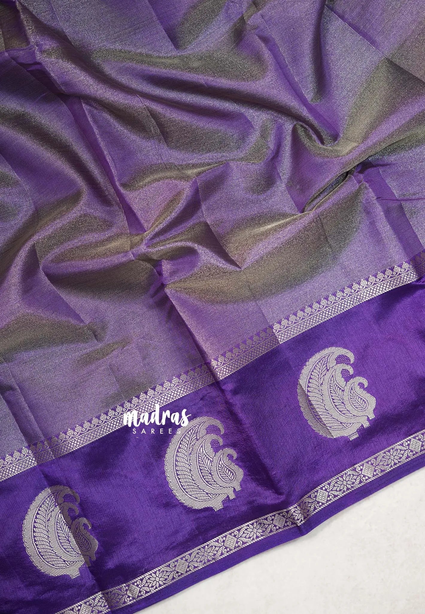 Golden Shade Royal Purple - Raaga - Semi Tussar Saree with Tissue Weaving Body - Best for Small Functions - Madras Sarees