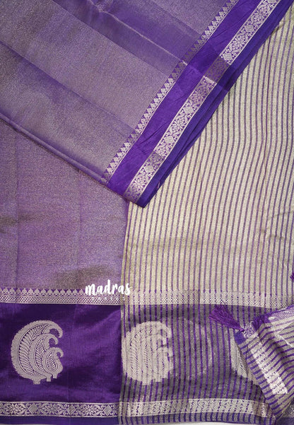 Golden Shade Royal Purple - Raaga - Semi Tussar Saree with Tissue Weaving Body - Best for Small Functions - Madras Sarees