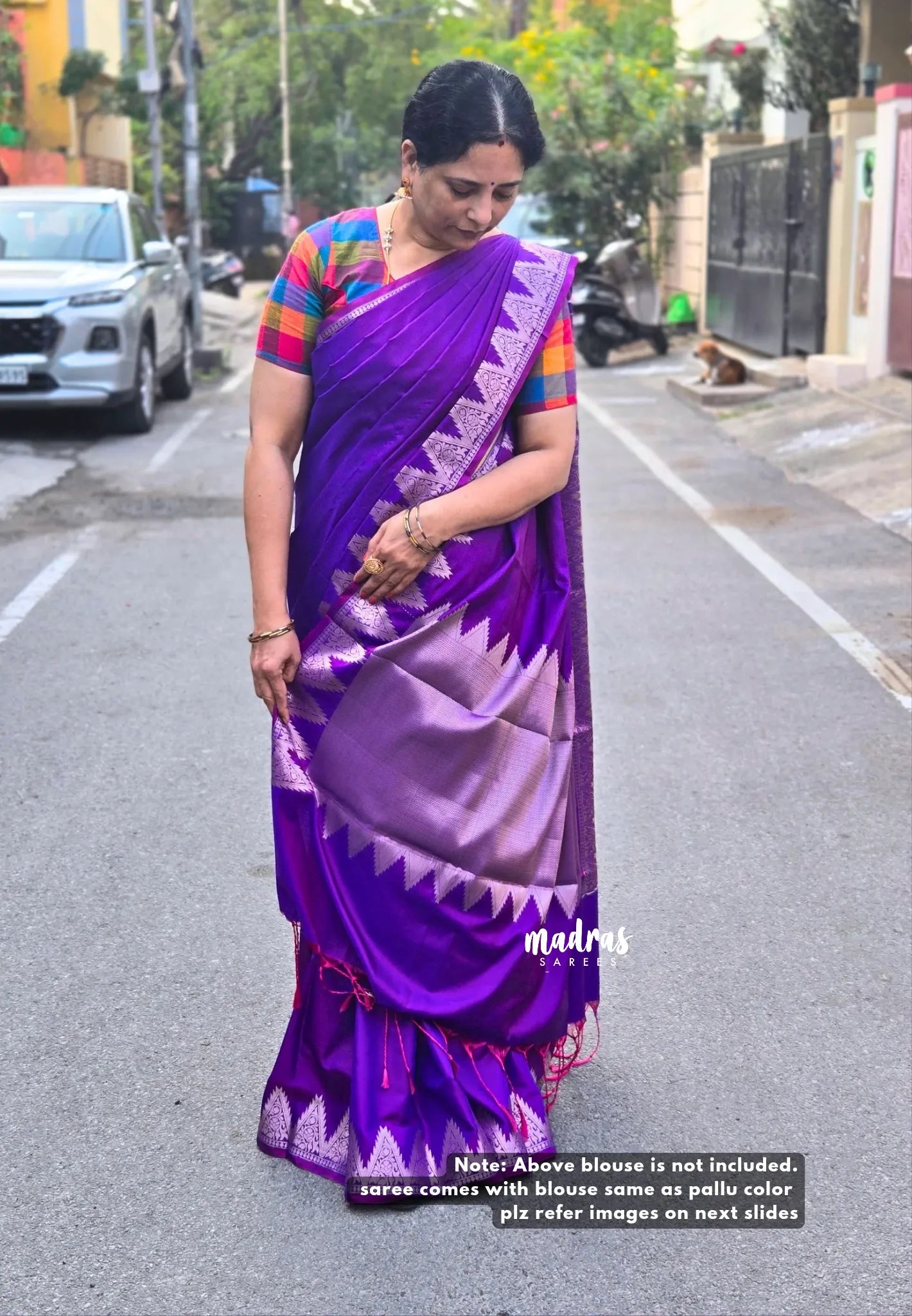 Dual Shade Purple - Kanimozhi - Premium dualshade soft silk with Temple Border - Madras Sarees