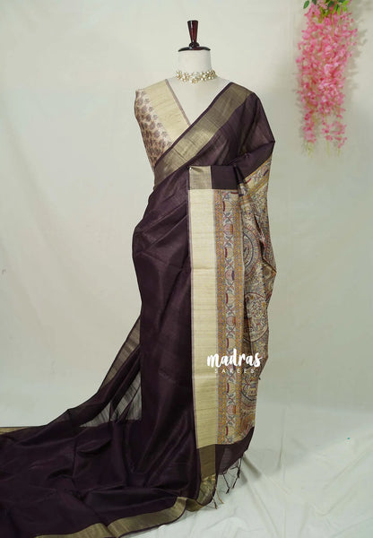 Brown - Roopa - Premium Chappa semi tussar with Madhubani art pallu - Madras Sarees
