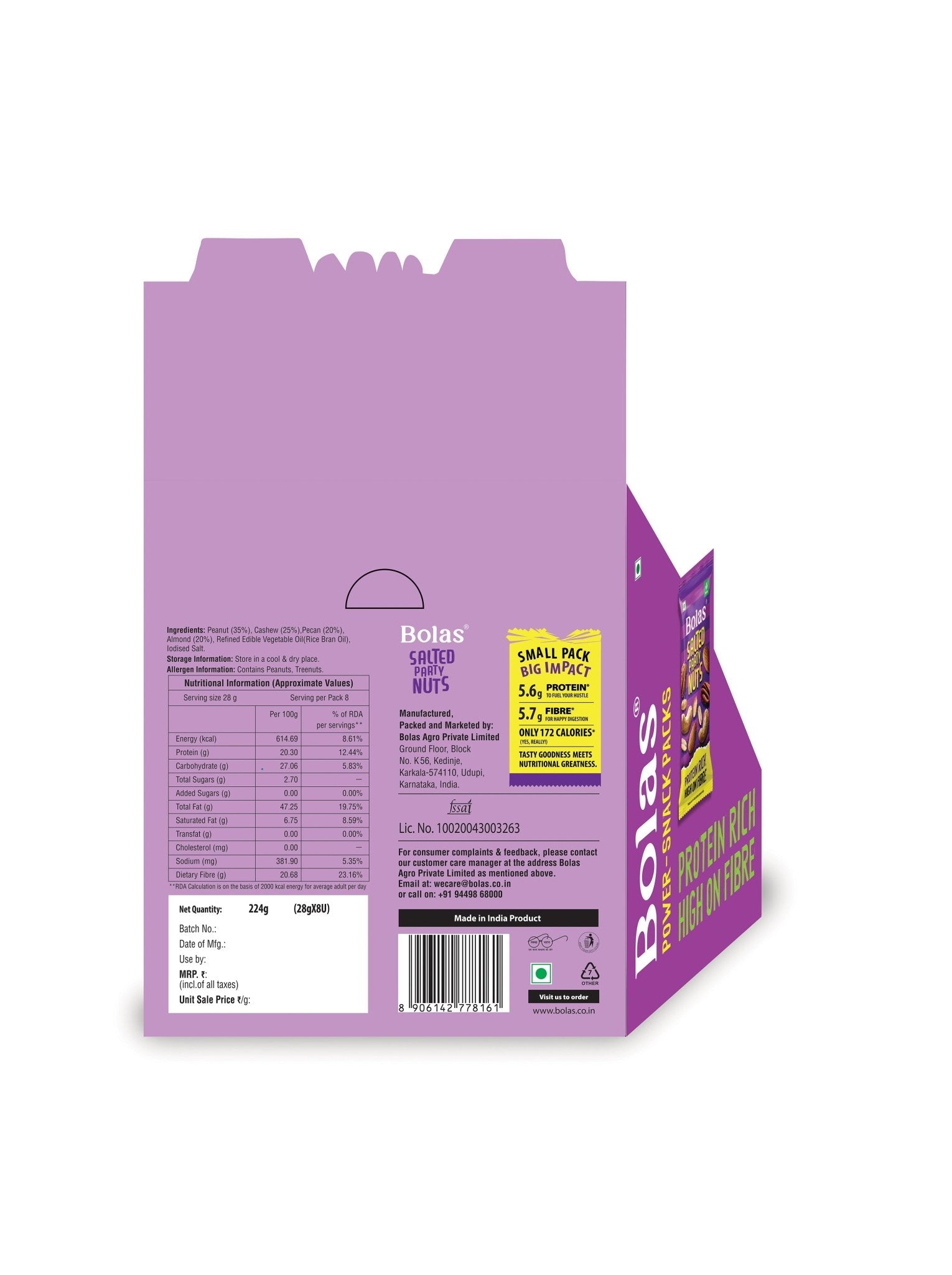 Salted Party Nut Mix 28g (Pack of 8) - Bolas - MadrascartBolas