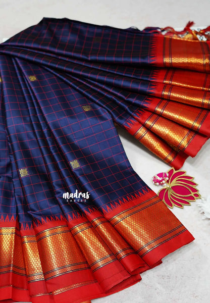 Sico Gadwal checks Navy blue - Madras Sarees