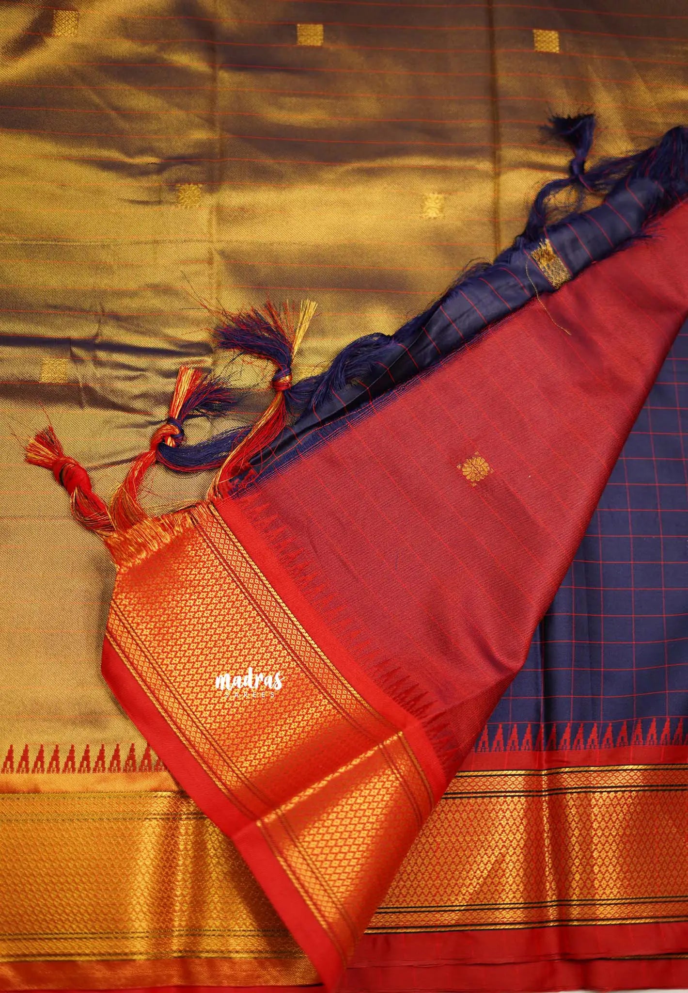 Sico Gadwal checks Navy blue - Madras Sarees
