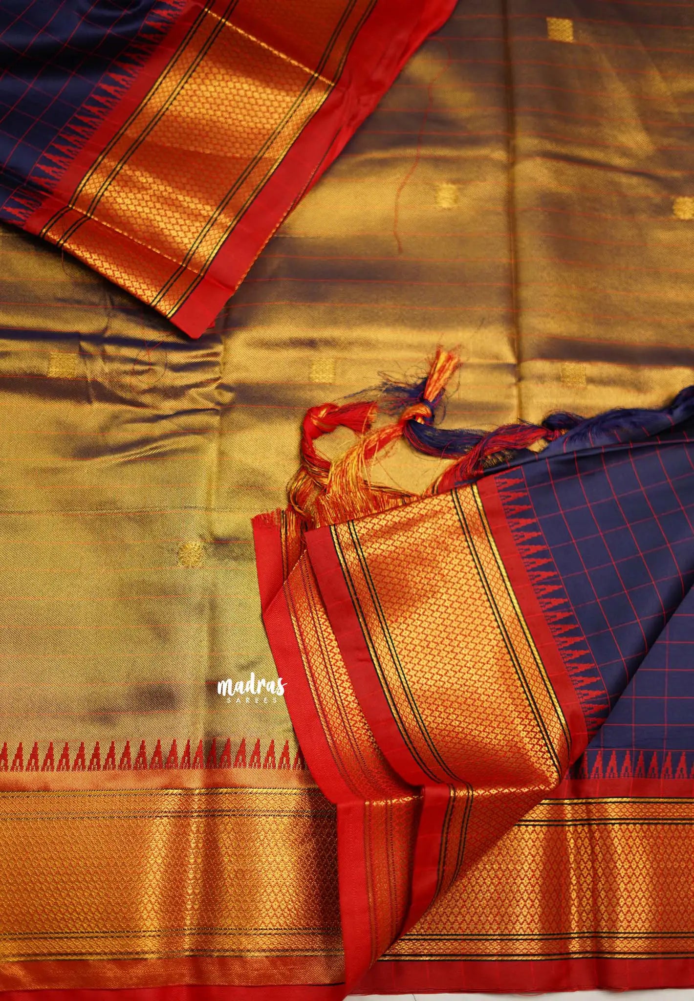 Sico Gadwal checks Navy blue - Madras Sarees