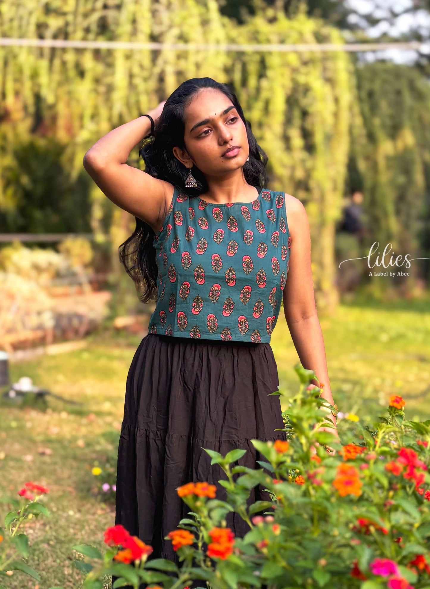 Teal Garden Crop Top - Lilies