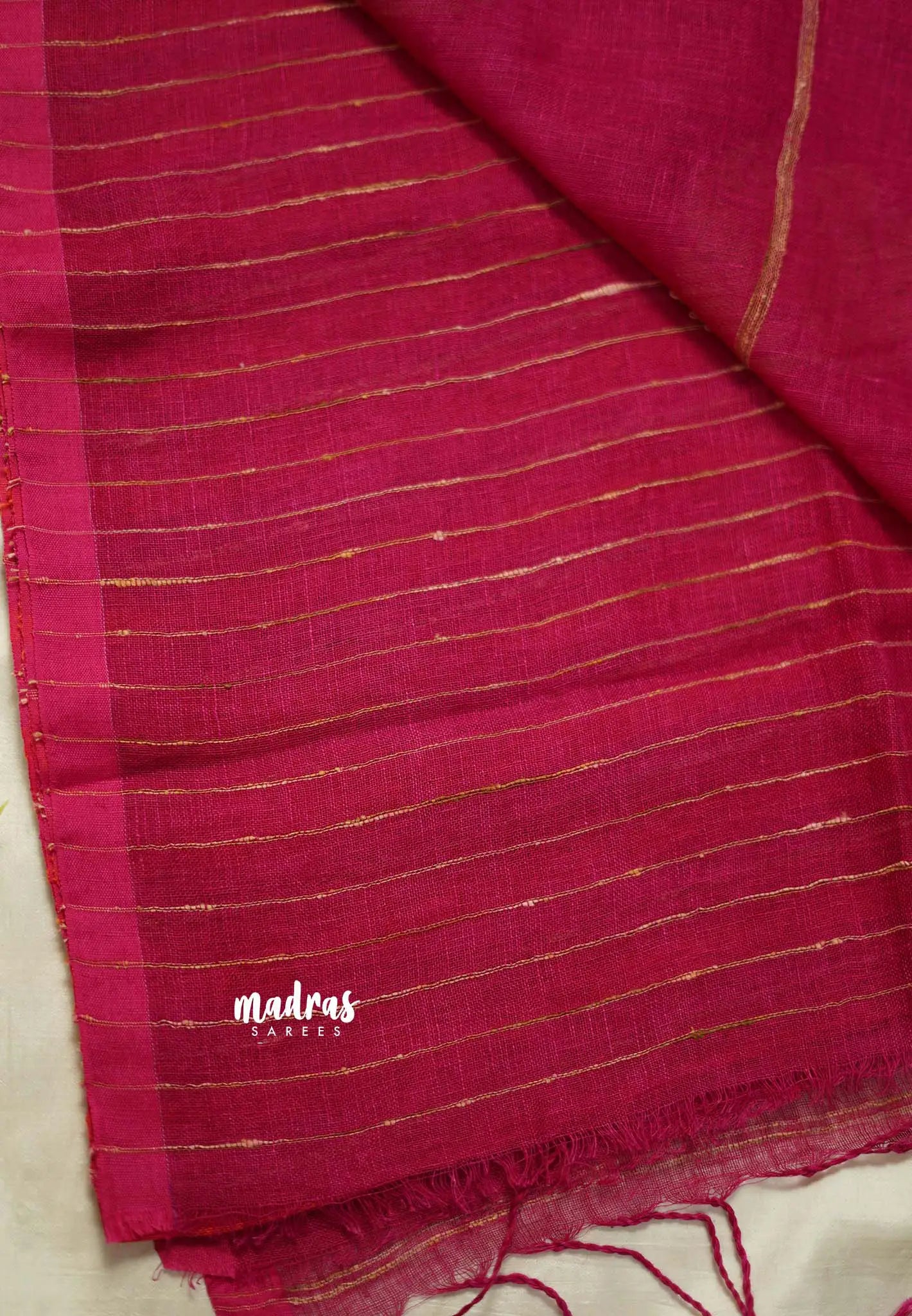 Organic linen Orange and pink stripes Rose pallu - Vanibhojan pink saree - Madras Sarees