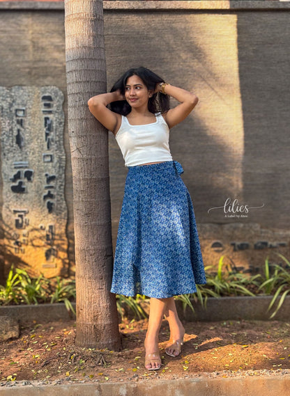 Blue Willow Wrap Skirt - Lilies