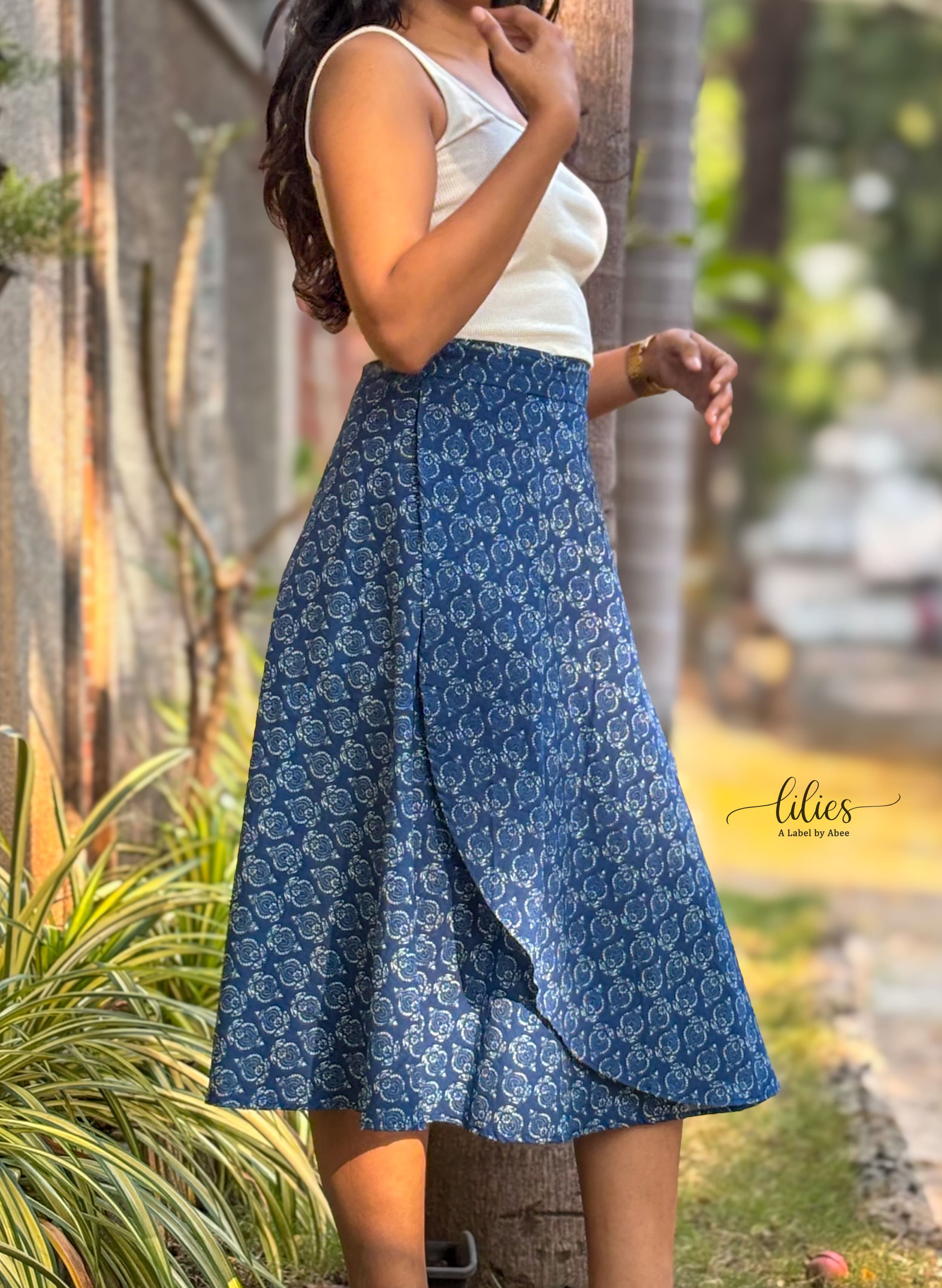 Blue Willow Wrap Skirt for Women | Lilies by Abee – Madrascart
