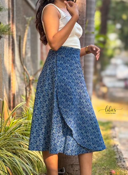 Blue Willow Wrap Skirt - Lilies