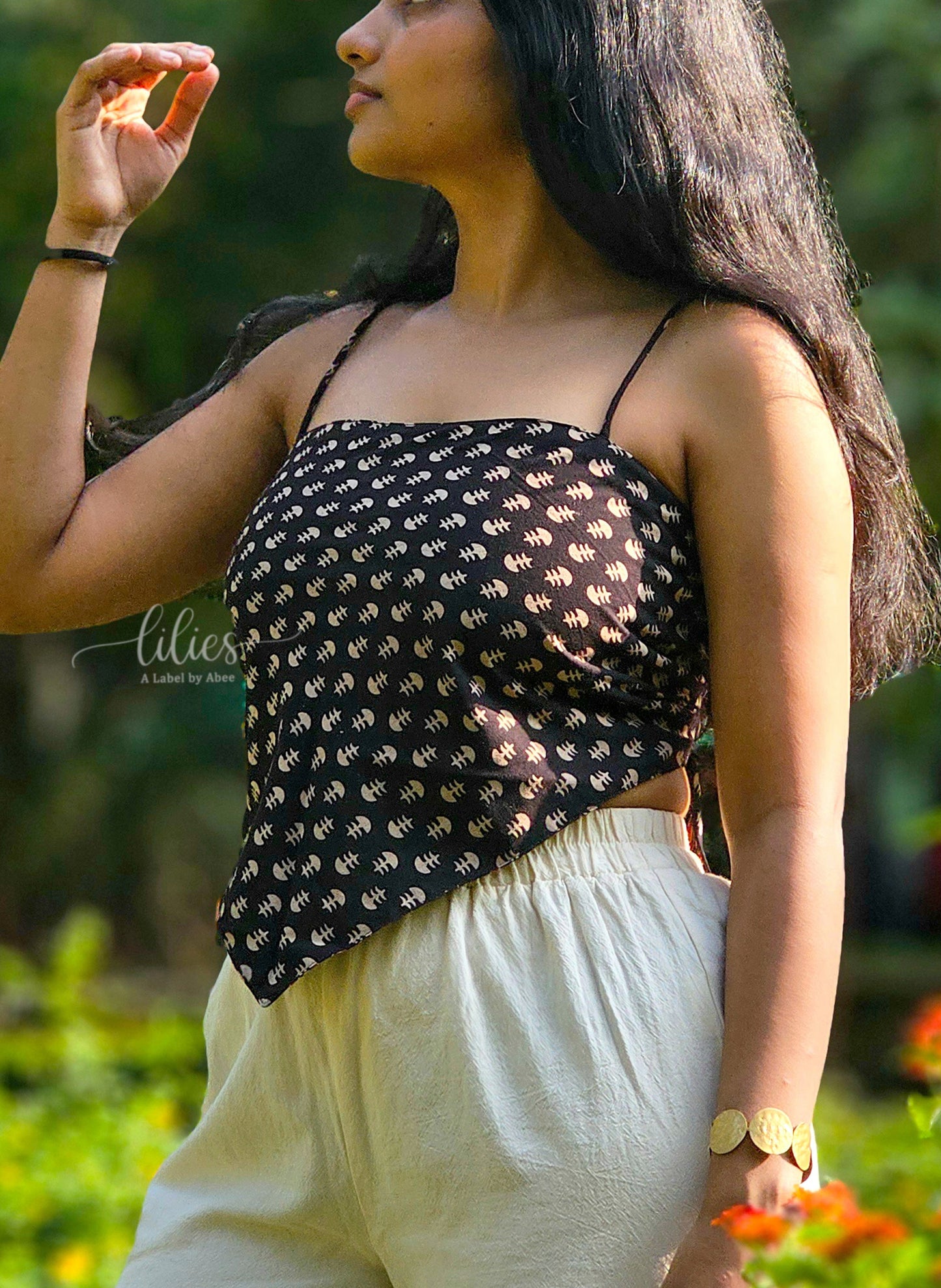 Petals After Dark Reversible Bandana Top - Lilies