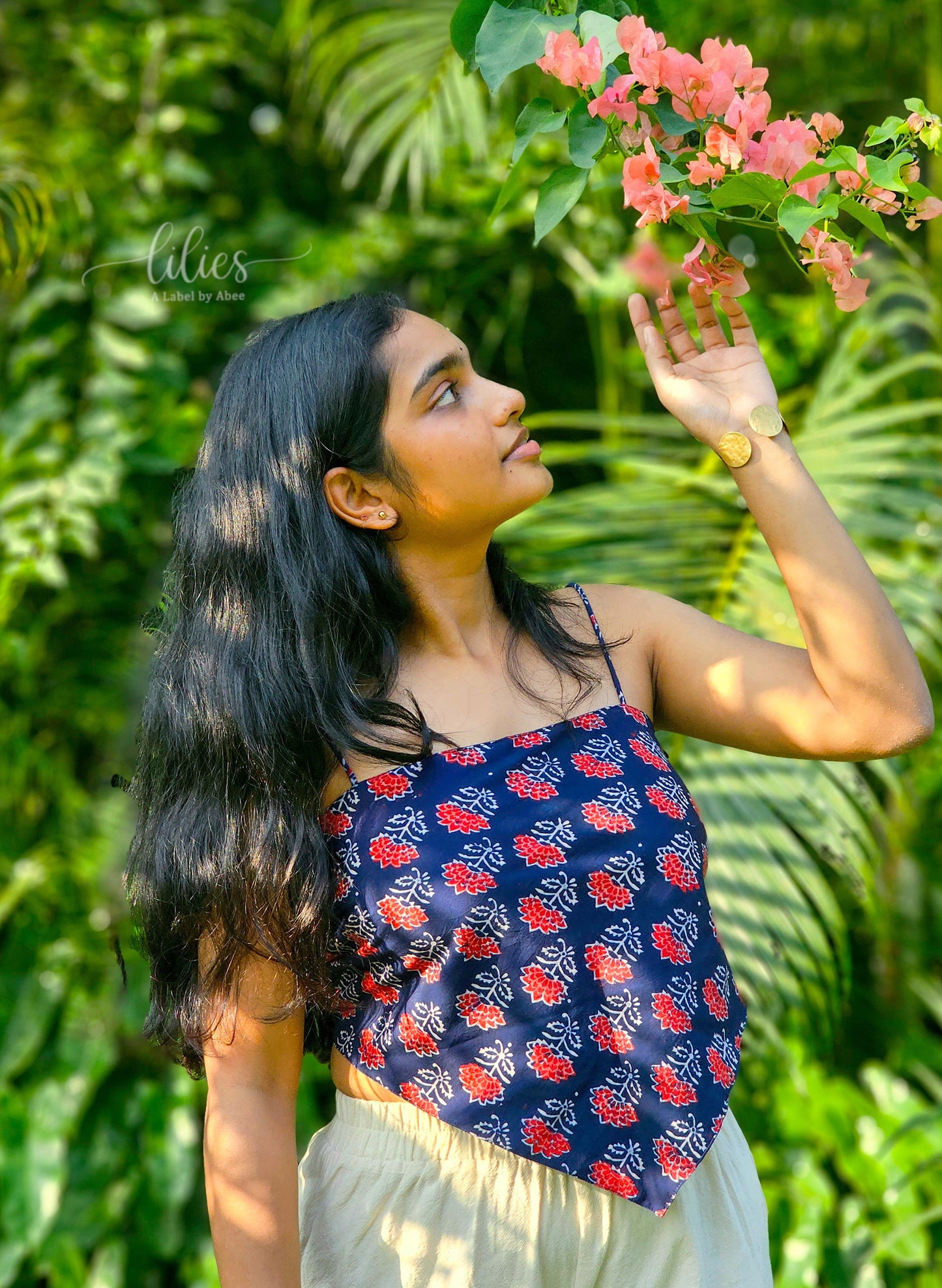 Midnight Bloom Reversible Bandana Top - Lilies