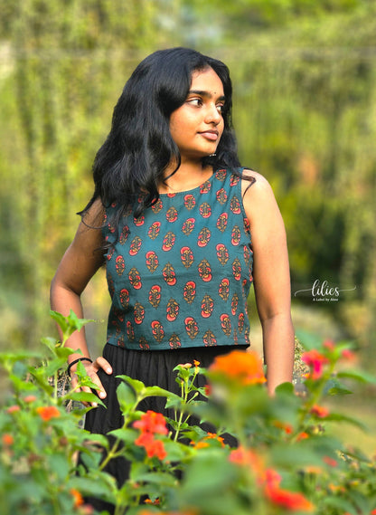 Teal Garden Crop Top - Lilies