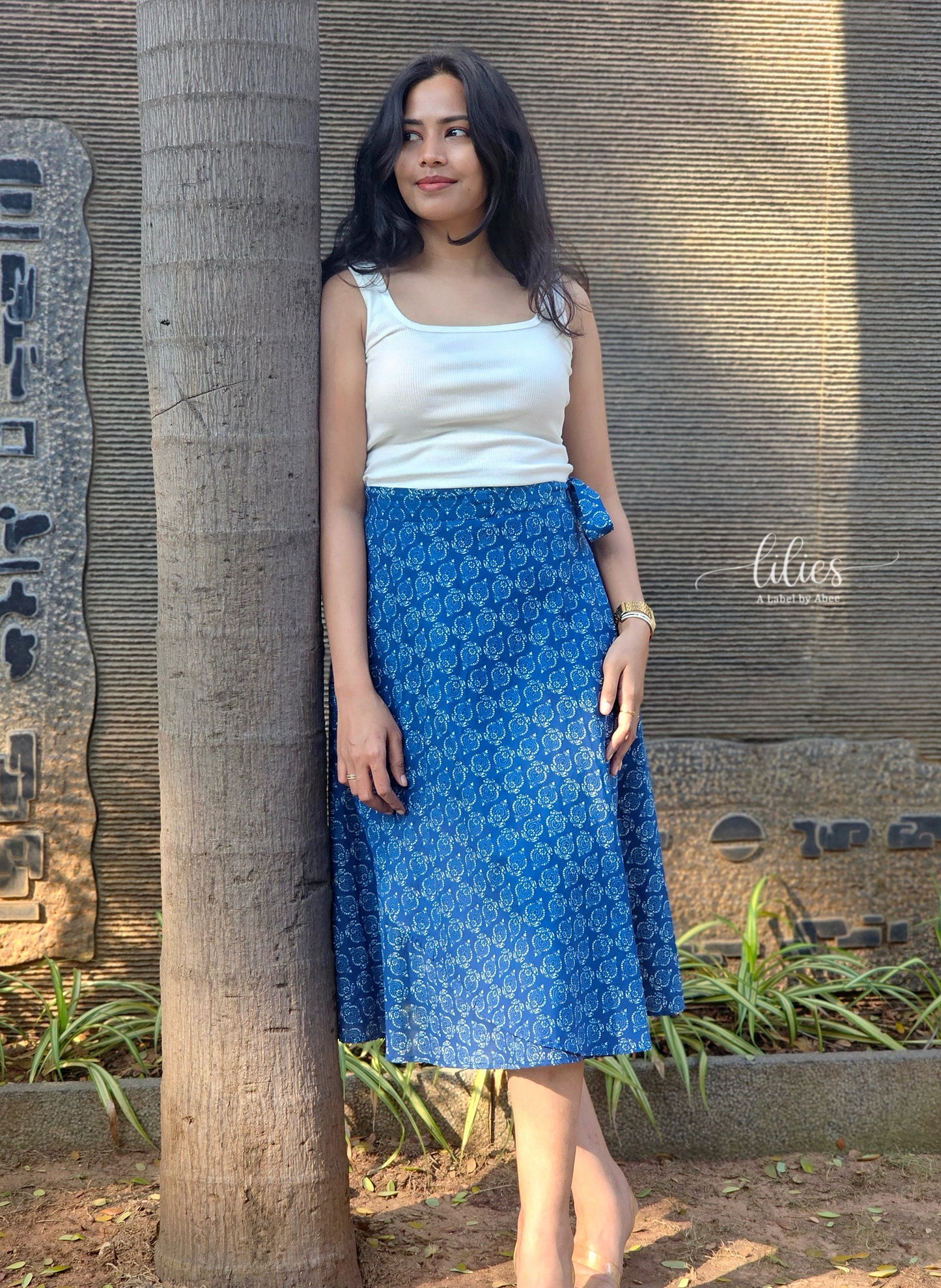 Blue Willow Wrap Skirt - Lilies