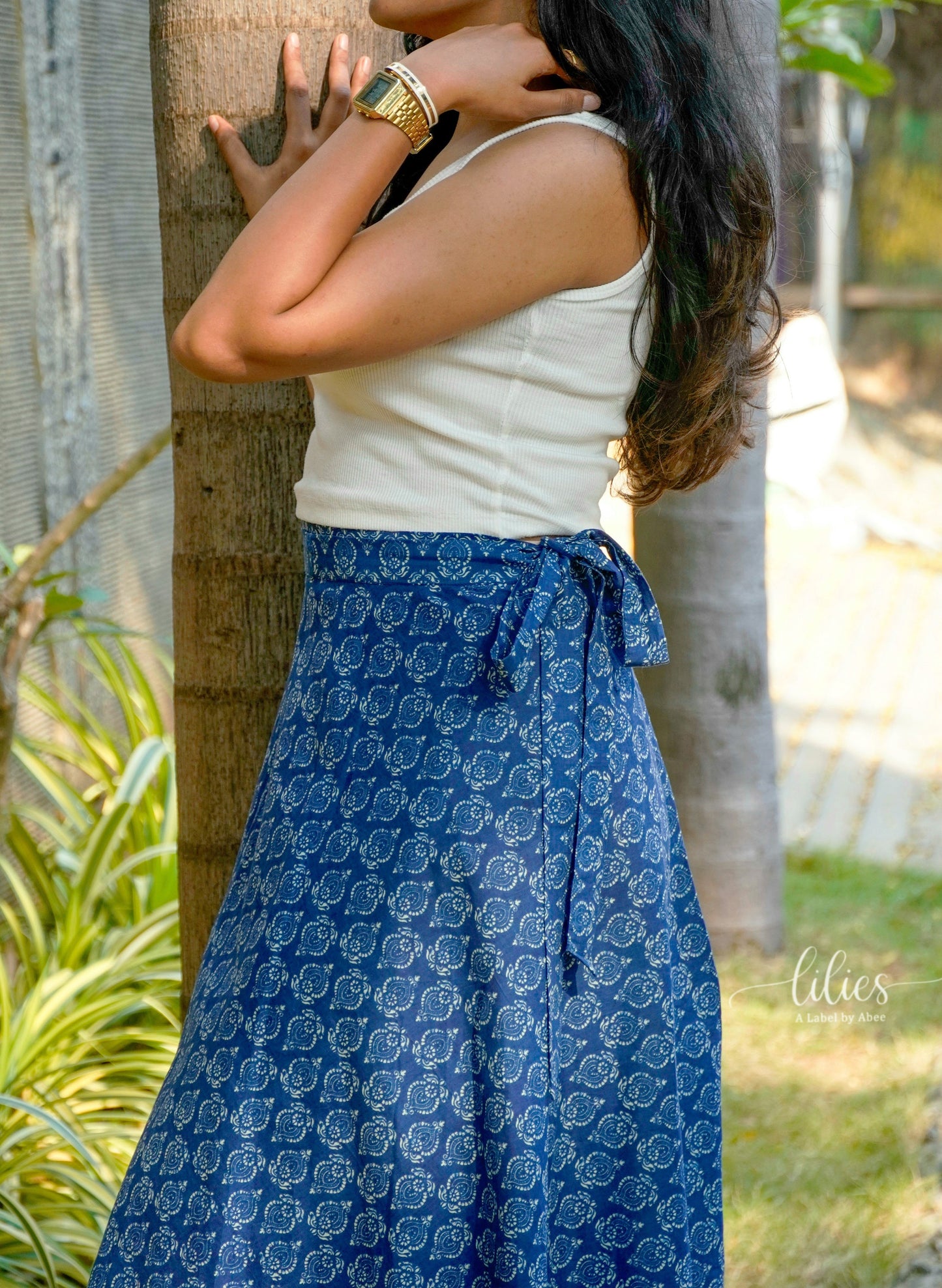 Blue Willow Wrap Skirt - Lilies