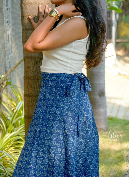 Blue Willow Wrap Skirt - Lilies